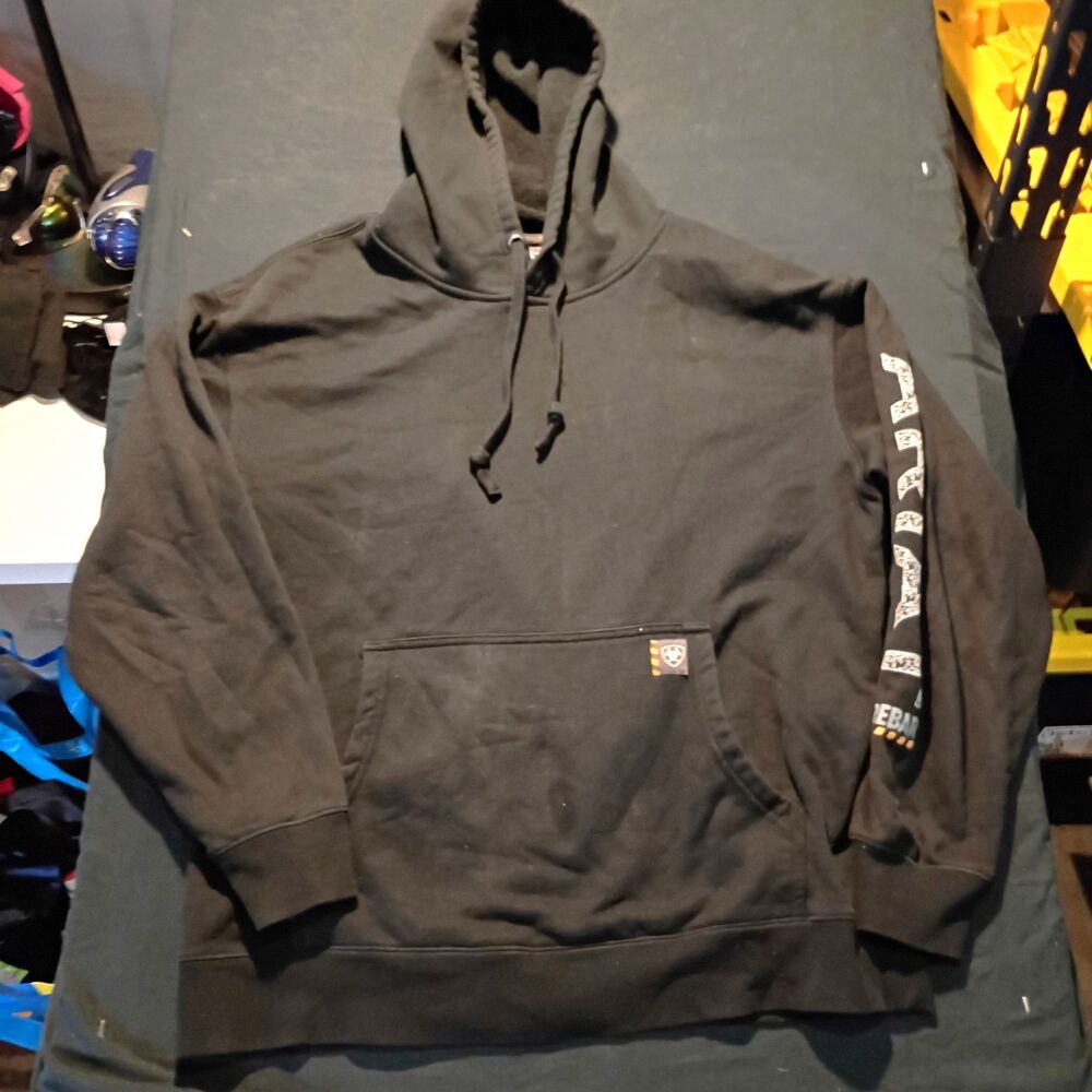Ariat Rebar Men's Black Fleece Pullover Hoodie Skull Graphic Pockets L